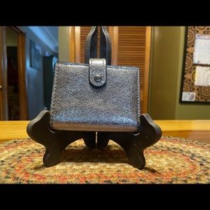 Coach Small Tri-Fold Wallet in Gunmetal/Oxblood - EUC!